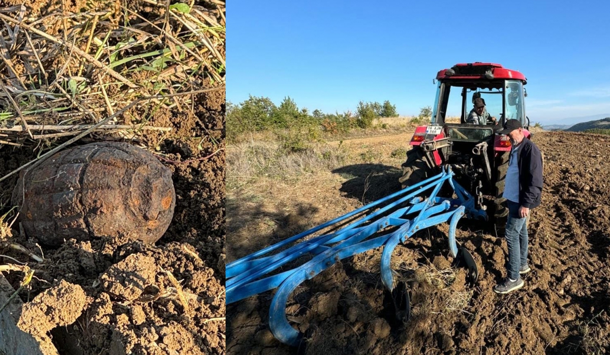 İnegöl'de Tarla İçinde Bulunan El Bombası Bulundu