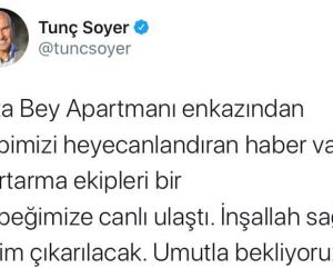 İzmir Büyükşehir Belediyesi Bakanı Tunç Soyer, Twitter hesabından, 