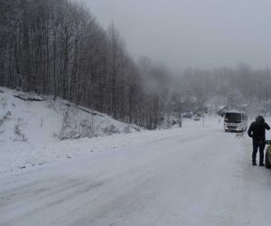 Domaniç’te kar yağışı, sis ve buzlanma ulaşımı zorlaştırıyor