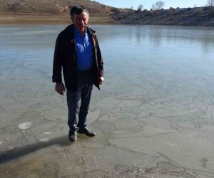Düşen hava sıcaklıkları nedeniyle gölet yüzeyi buz tuttu