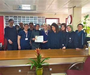 Kütahya Evliya Çelebi Hastanesi Kardiyoloji Kliniğine el hijyeni konusunda Teşekkür Belgesi