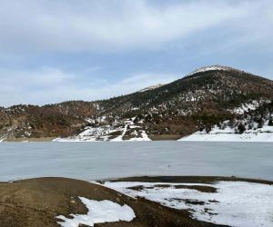 Tufanbeyli’de gölet buz tuttu