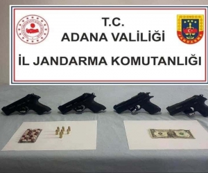 Durdurulan araçta ruhsatsız tabancalar ve F serisi dolar çıktı