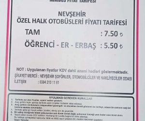 Nevşehir’de şehir içi toplu ulaşım ücretleri zamlandı