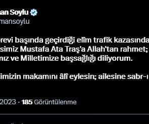Bakan Soylu’dan Samsun’da kazada şehit olan polis memuru için başsağlığı mesajı