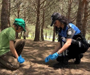 Şile’de 35 ilkokul öğrencisi polisler ile beraber çevre temizliği yaptı