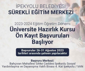 İpekyolu Belediyesi sürekli eğitim merkezi 2023-2024 eğitim öğretim dönemi kursunun ön kayıt başvuruları başlıyor