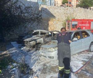 Park halindeki üç araç alevlere teslim oldu