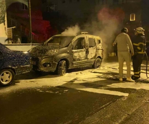 Park halindeki araç alev alev yandı