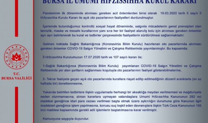 Bursa Valiligi Nden Il Hifzissihha Kurul Karari Aciklamasi Inegol Haberleri